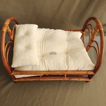 Rekwizyty do fotografii w stylu Retro niemowlę tkane łóżko z rattanu łóżeczko dziecięce Studio fotograficzne ręcznie robione pozujące rekwizyty Kawaii fotografowanie mebli