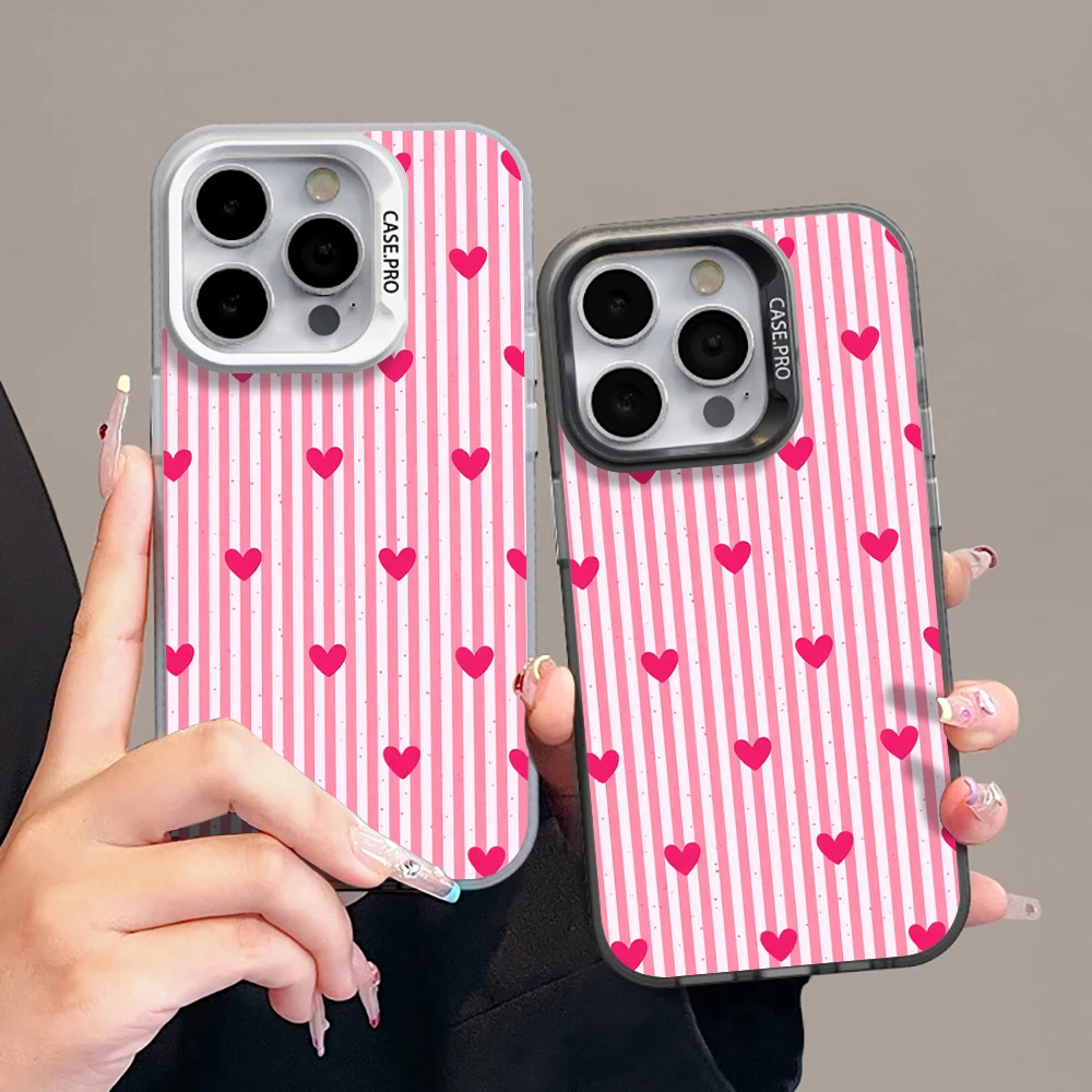 Gestreifte Herzen Luxus-Hülle für iPhone 17 15 16 14 Pro Max Case Plus für iPhone 13 11 12 ProMax XS XR XS 7 8 Plus 16E INS Hüllen – Detail 1