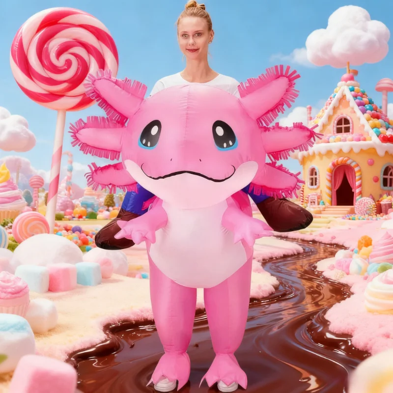 Costume gonflable Axolotl, Animal de dessin animé Axolotl Cosplay, tenue fluide, accessoire de Costume, cadeau pour mascarade de carnaval de noël