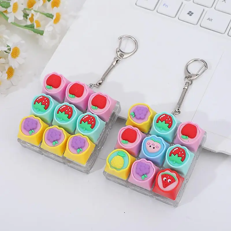 Silicone Soft Fruit Strawberry Keychain Phone Backpack Car Pendant Key Ring Keyboard Fidget Toys Clicker LED Stress Relief Toys