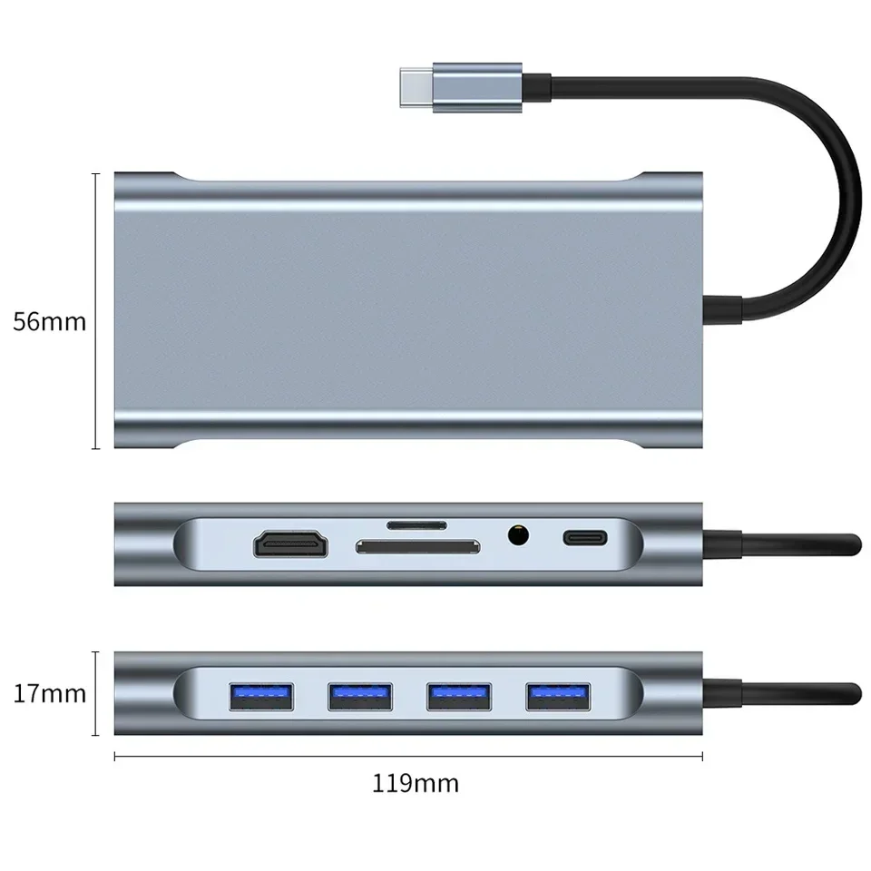 USB C HUB to 4K Ethernet Adapter Type-C Docking Station RJ45 Lan HUB  TF Card Reader PD  Splitter