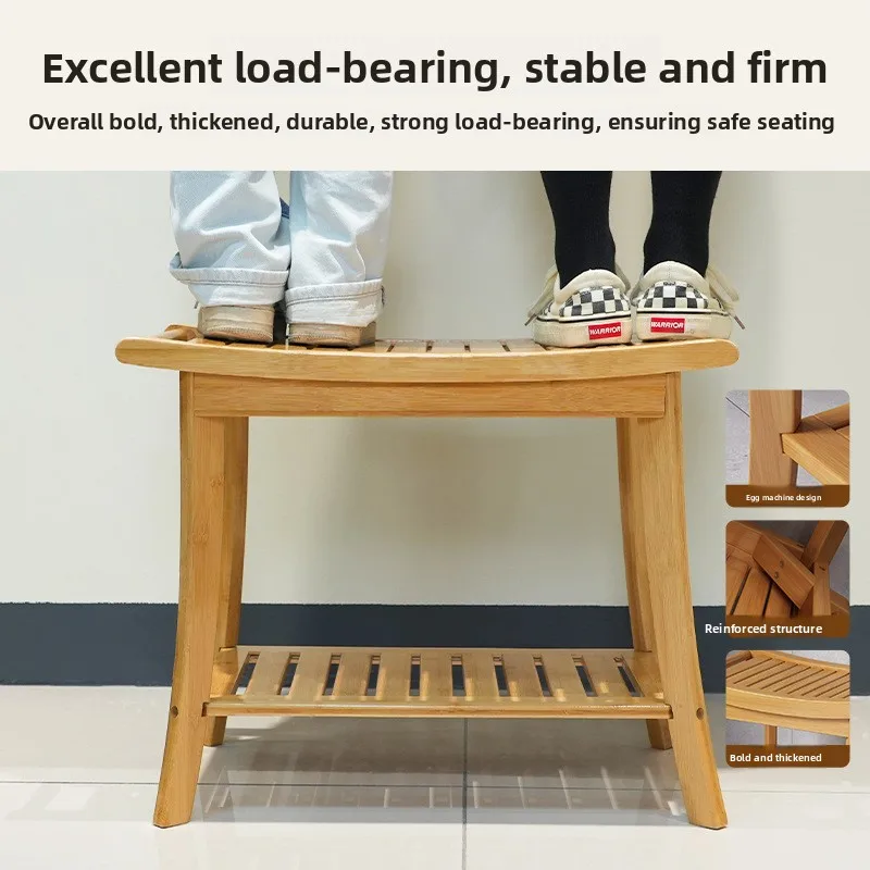 Minimalist Thickened Anti-skid Bathroom Stool Multi-layer Storage Drain Solid Wood Foot Wash Bath Stool Toilet Anti-skid Stool