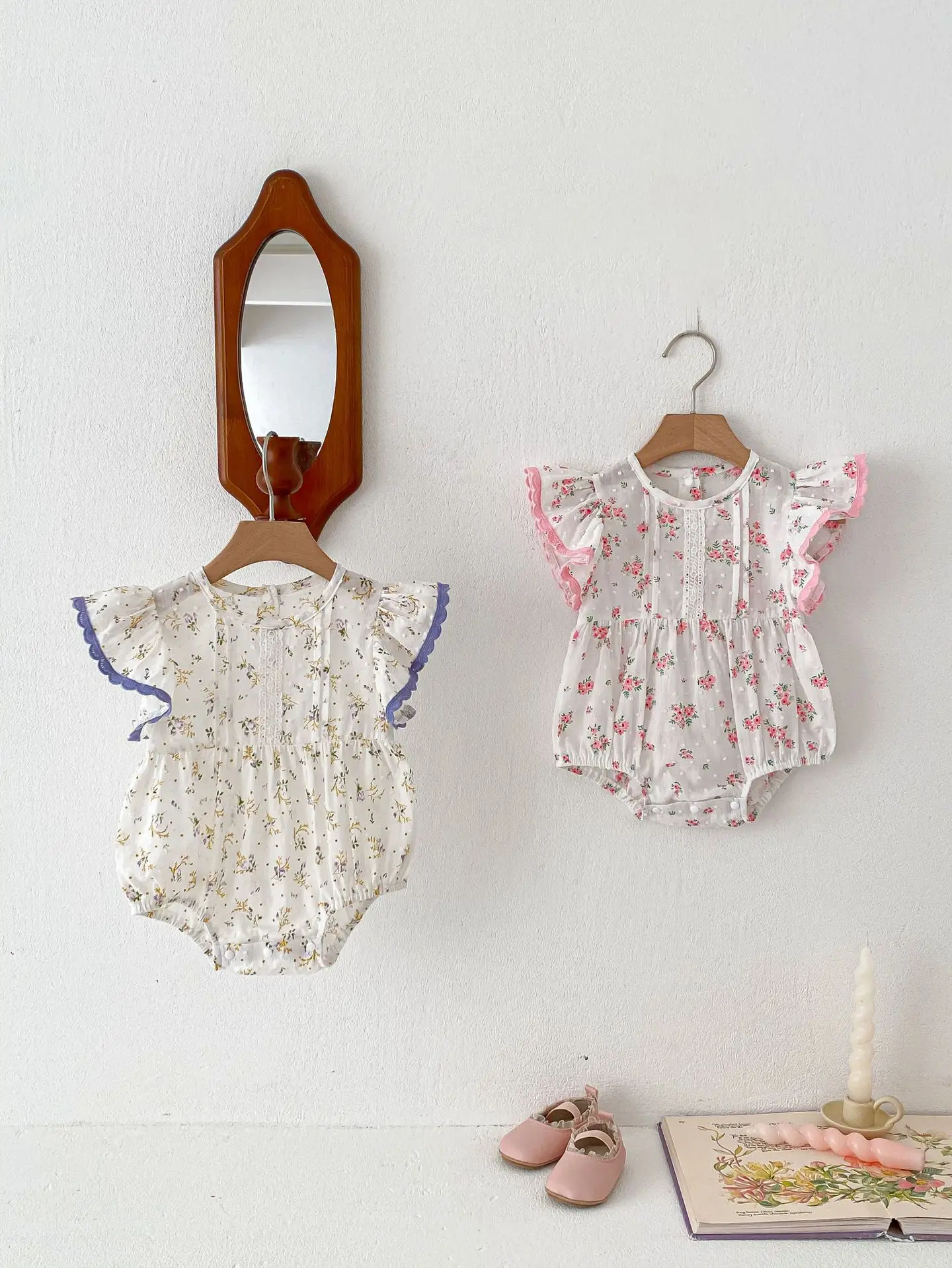 2025 Summer New Baby Girl Cute Floral Princess Bodysuit Newborn Toddler Flying Sleeve Jumpsuit Infant Casual Cotton Clothes 0-3T