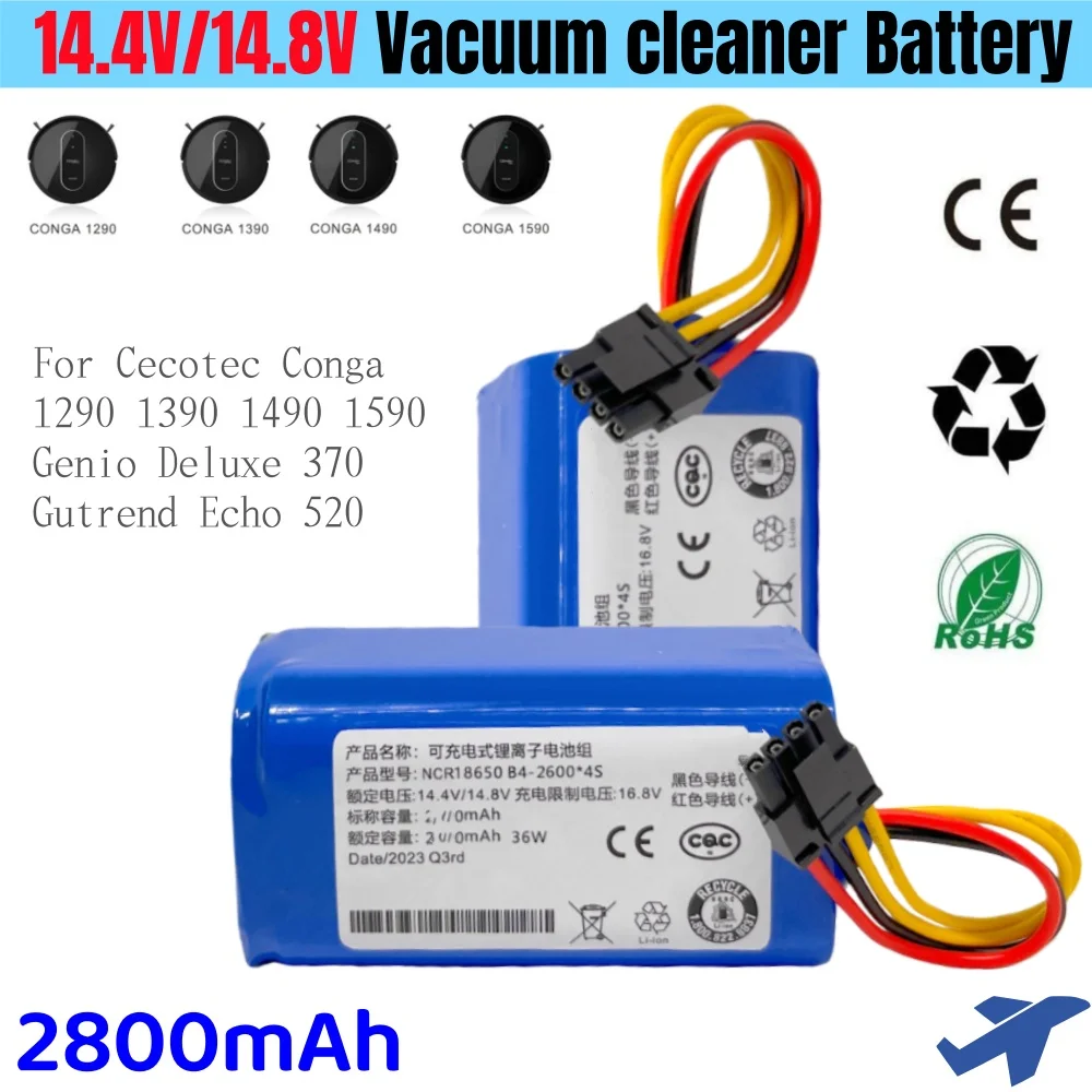 

Литий-ионный аккумулятор 14,8 В, 2800 мАч для Cecotec Conga 1590 1290 1390 1490, запасной аккумулятор для робота-пылесоса