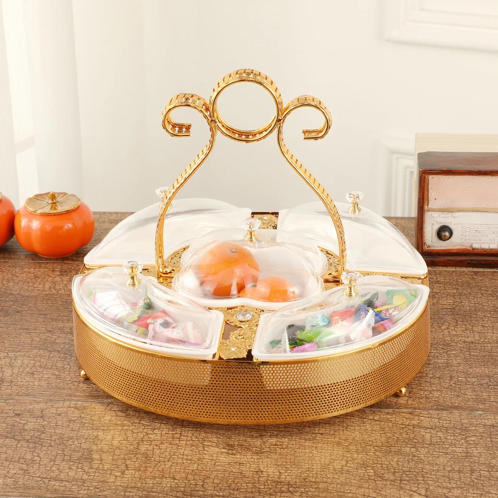 wedding hotel fruit plate ornament household snacks dried fruit snack plate creative grid design wrought iron fruit plate