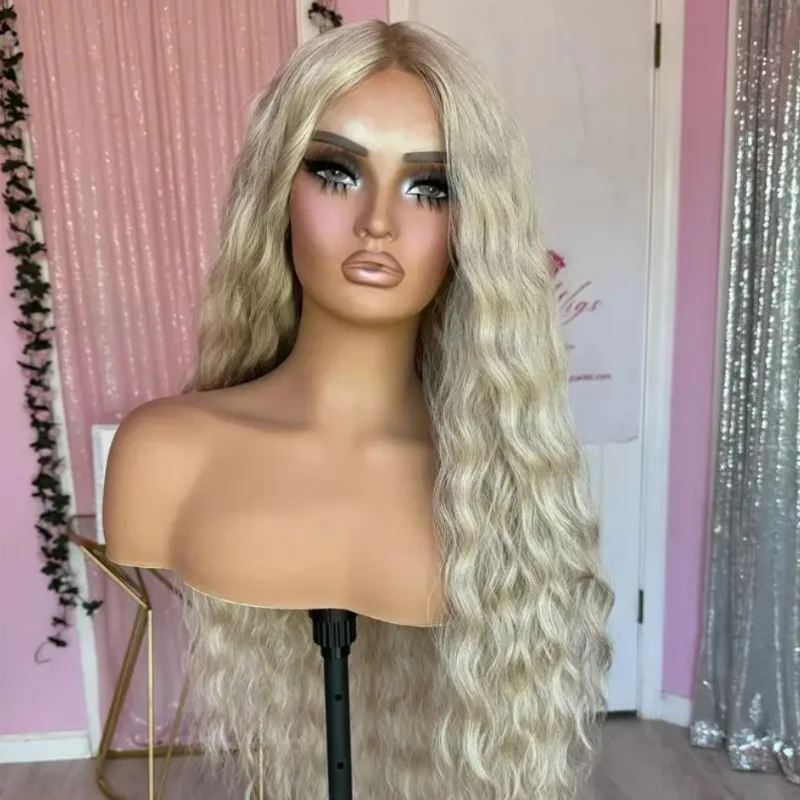 

26-дюймовый Ombre Пепельно-русый маленький вьющийся синтетический парик спереди, реалистичный парик с линией волос для женщин, натуральный парик Alopecia Hairlos