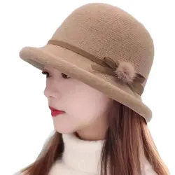 Woolen Bucket Hat Women's Autumn and Winter Bow Korean Version Versatile Japanese Dome Basin Hat British Retro Top Hat Tide