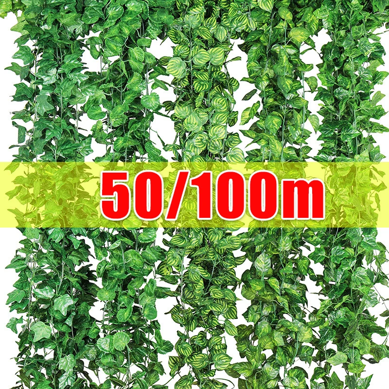 Artificial Green Ivy Leaf Rattan Creeper Leaves Vine Hanging Garland DIY Fake Flowers Plants For Garden Wedding Party Home Decor