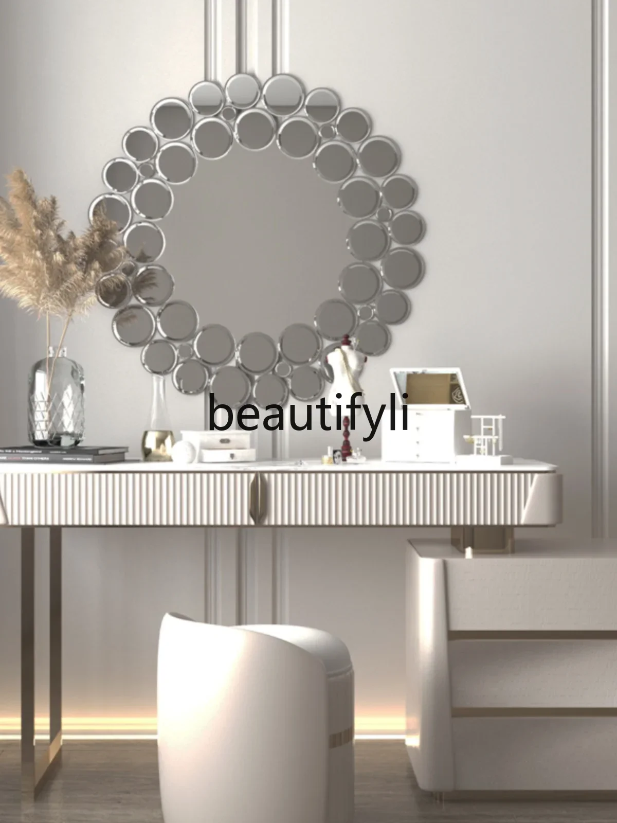 Minimalist light luxury girl room desktop vanity mirror dining room living room entrance decoration perforated bathroom mirror