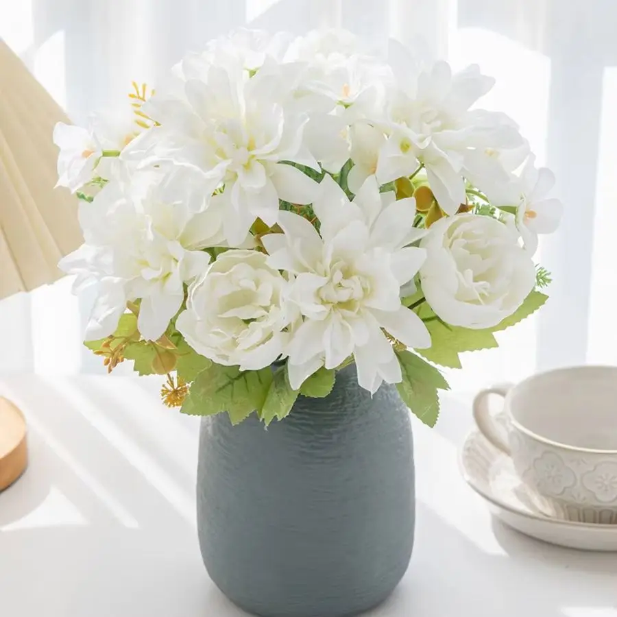 1/2 قطعة زهرة اصطناعية الحرير الداليا الفاوانيا عالية الجودة عطلة الزفاف باقة الزفاف طاولة غرفة المنزل لتقوم بها بنفسك هدية صندوق قص ديكور #6