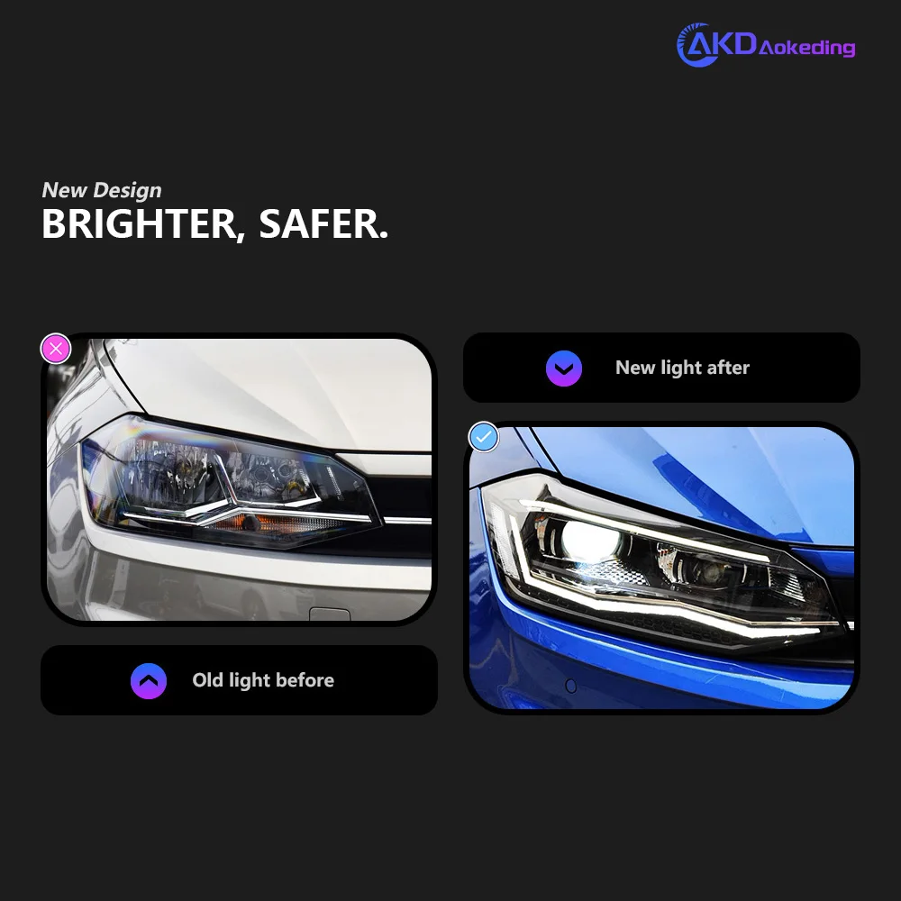 For Volkswagen Polo 11-22 years headlight assembly Polo modified LED daytime running light with a touch of blue water steering