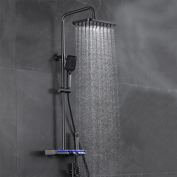 

YaKe Многофункциональный умный смеситель для душа с цифровым дисплеем, термостатический настенный монтаж, полный дождевой ключ для фортепиано, набор смесителей для ванной комнаты