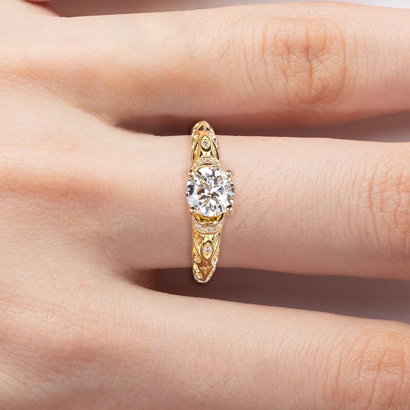 925 Sterling Silver 1 Carat Moissanite Ring Woman Yellow Color Wedding Bands Engagement Gift