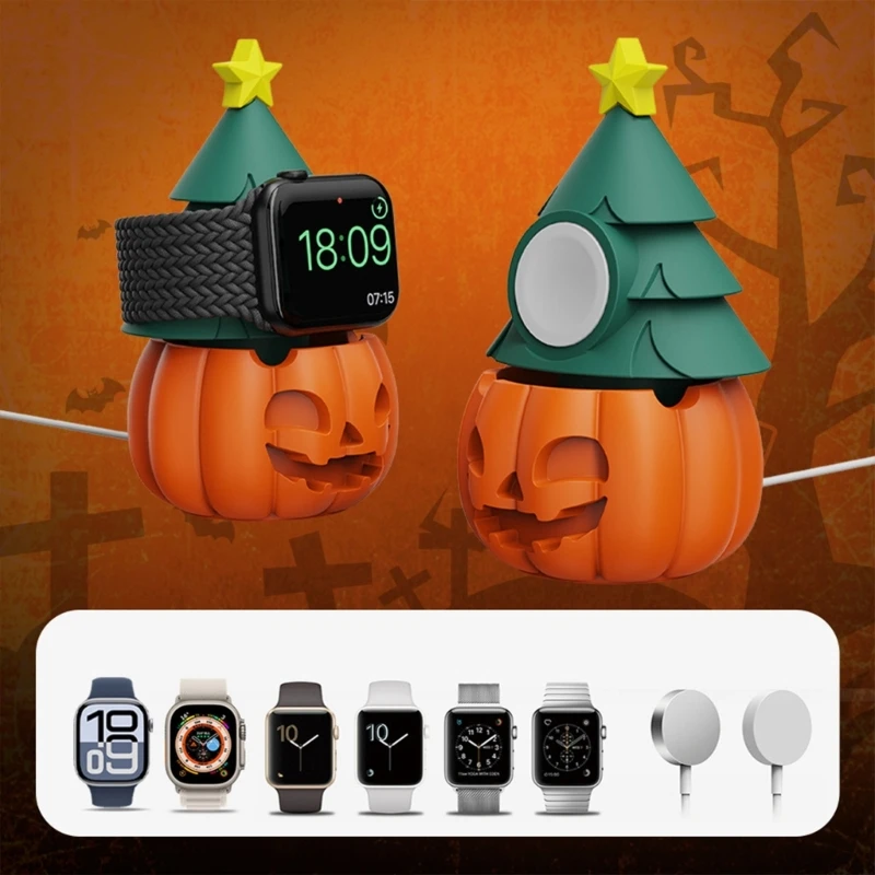 Pumpkin Charging Stand for Watch Series 2 10 9 8 10 7 6 5 4 3 2 1 49mm-38mm for Charging Dock Silicone