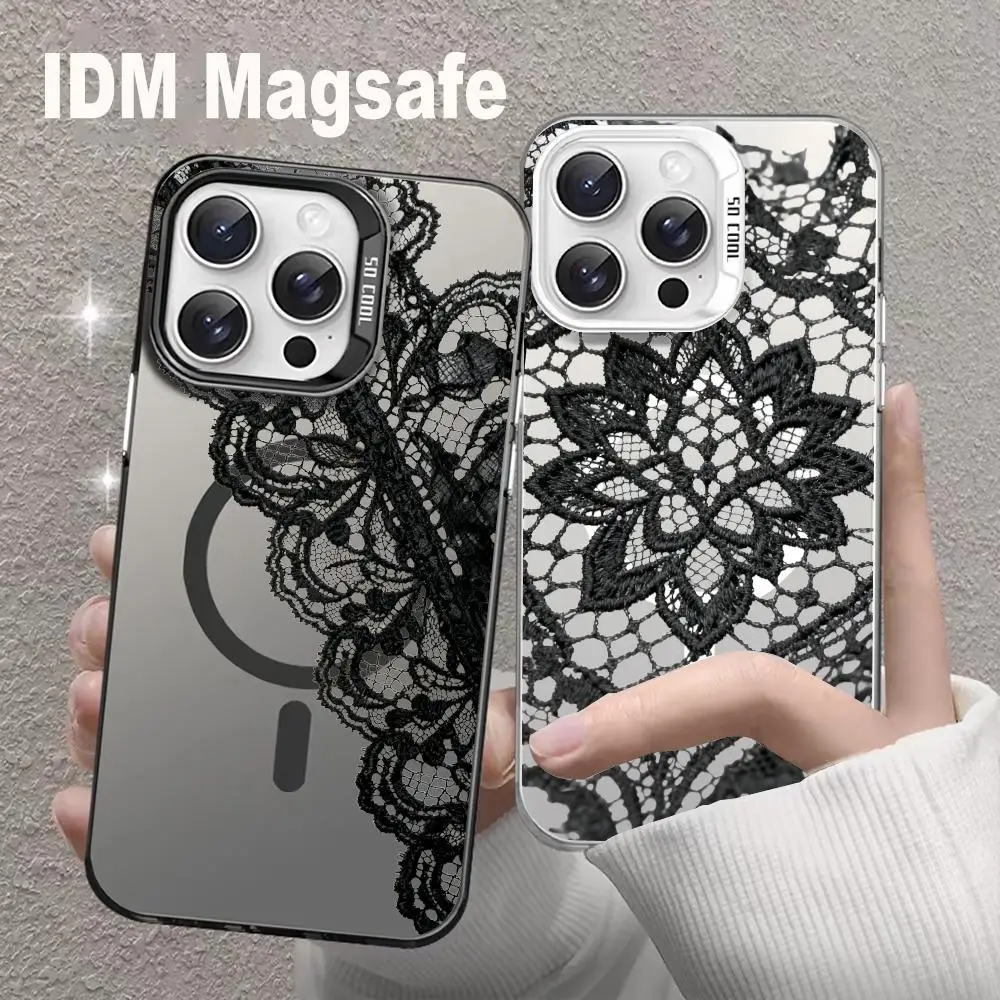 

Black sexy lace Phone Case For iPhone17 16 15 14 13 12 11 Pro Max Mini Plus For IDM Magsafe Wireless Charge Cases Cover