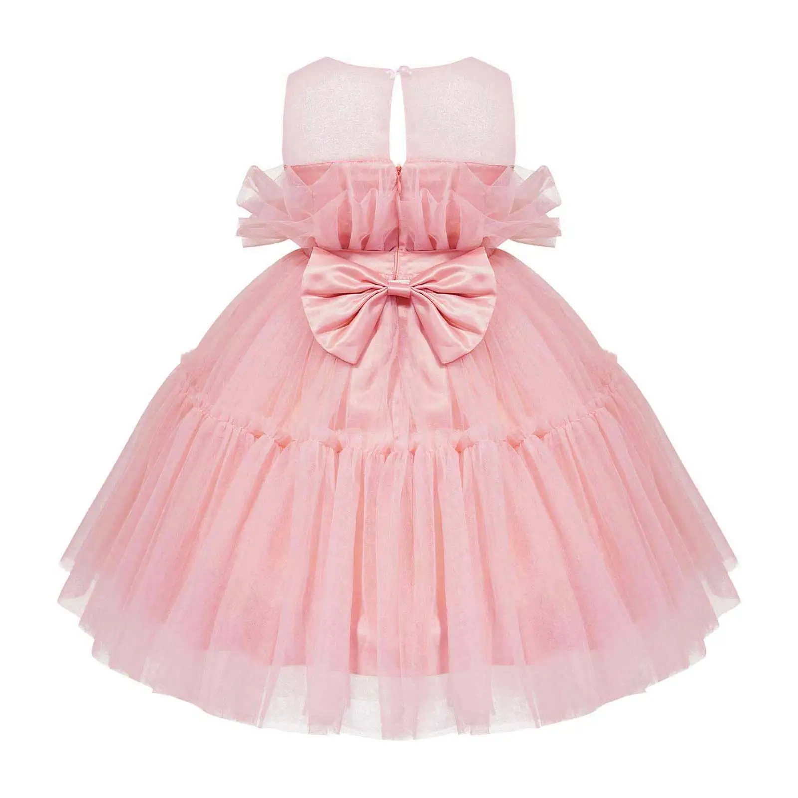 Baby Girls Fluffy Bow knot Dress Toddler Princess Birthday Party Dress Tulle Ball Gown Flower Girl Ruffle Puffy Party Vestidos