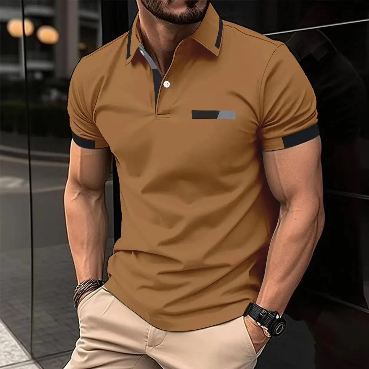 Men's Casual Shirt Fake Pocket Button Business T-Shirt Cool Feeling City Walk Suitable Clean Fit Style Triacetate Fiber