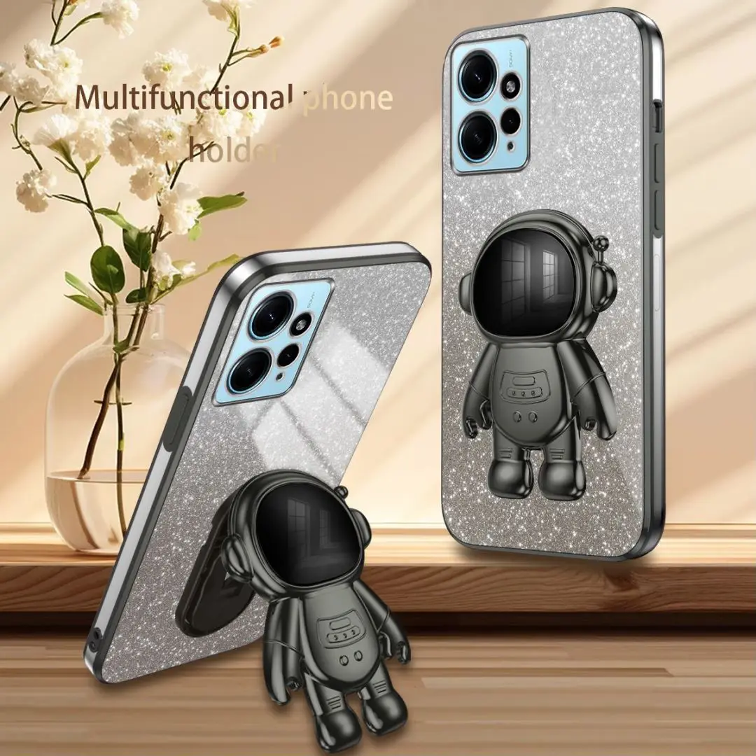 Luxury Plating Astronaut Holder Case For Xiaomi Redmi 13C 12C 12 10 9 9A 9T Note 12 12S 11 10 9 Pro Silicone Soft Cover