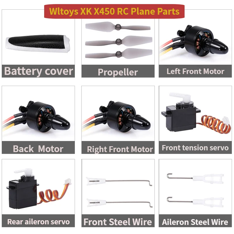 

WLtoys XK X450 RC Airplane Spare Parts Wing Battery Cover Case Motor Engine Servo ESC LED Blade Prop Screws Base Receiver