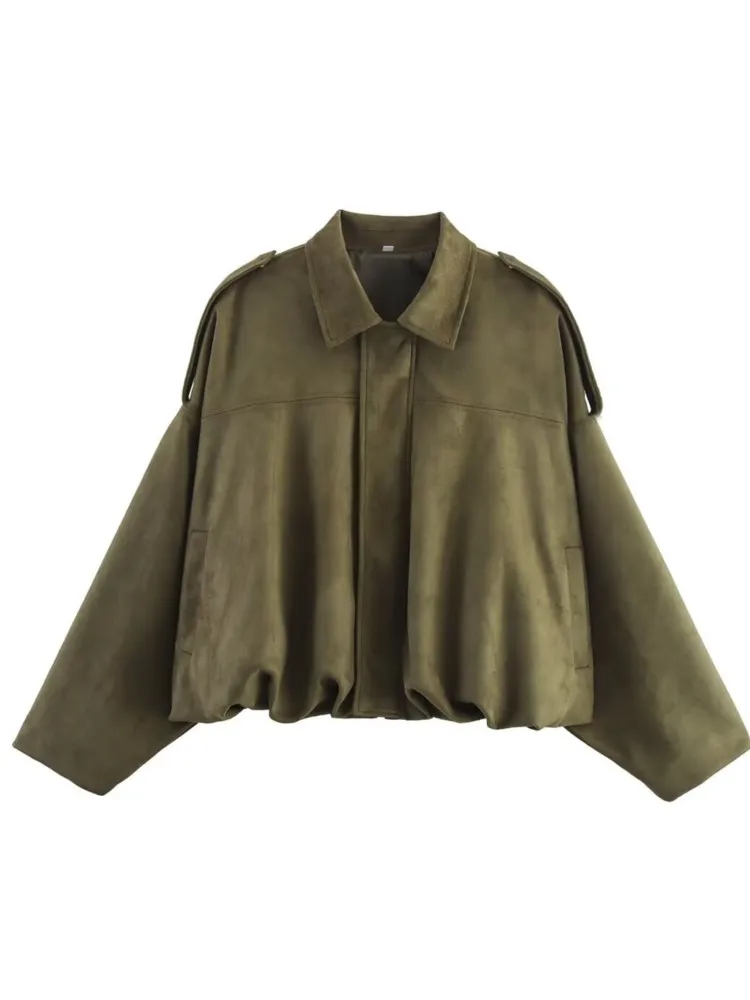 Autumn And Winter Fashion Lapel Zipper Loose With Pocket Bomber Jacket Women's Solid Color Long-sleeved Personality Street Coat