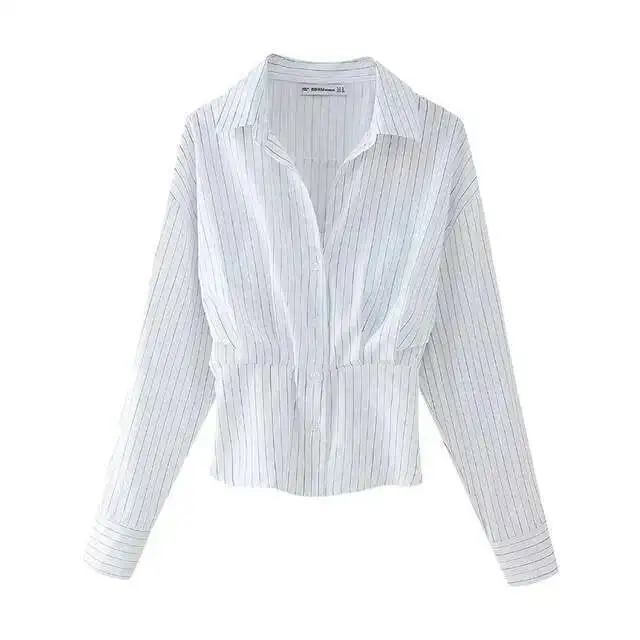 

Summer Fashion Women Blouse Stripe Turn-Down Collar Long Sleeves Single Breasted Female Casual Slim Shirts