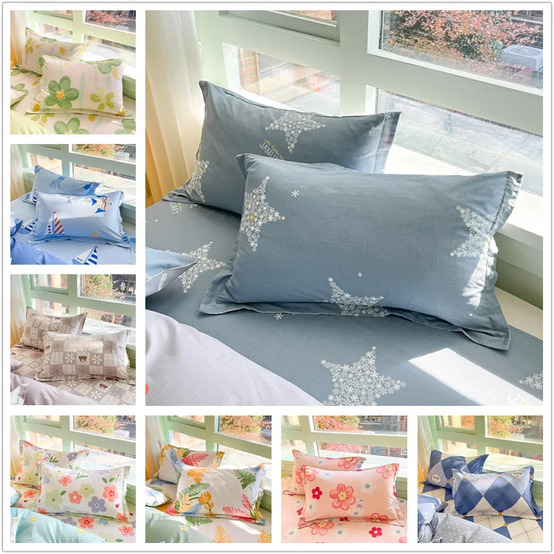 

Skin-friendly Pillow Cover Pure Cotton Pillow Case 48x74cm Pillowsham 2pcs Print Cushion Cover Pillowcase fundas de almohada