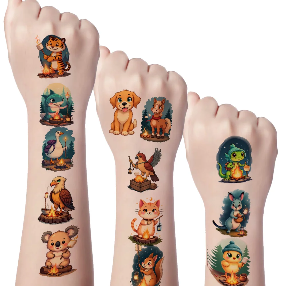 

54pcs Temporary Tattoo Decorative Patterns Waterproof Long-lasting Body Stickers Cute Animals Cartoon For Shoulders
