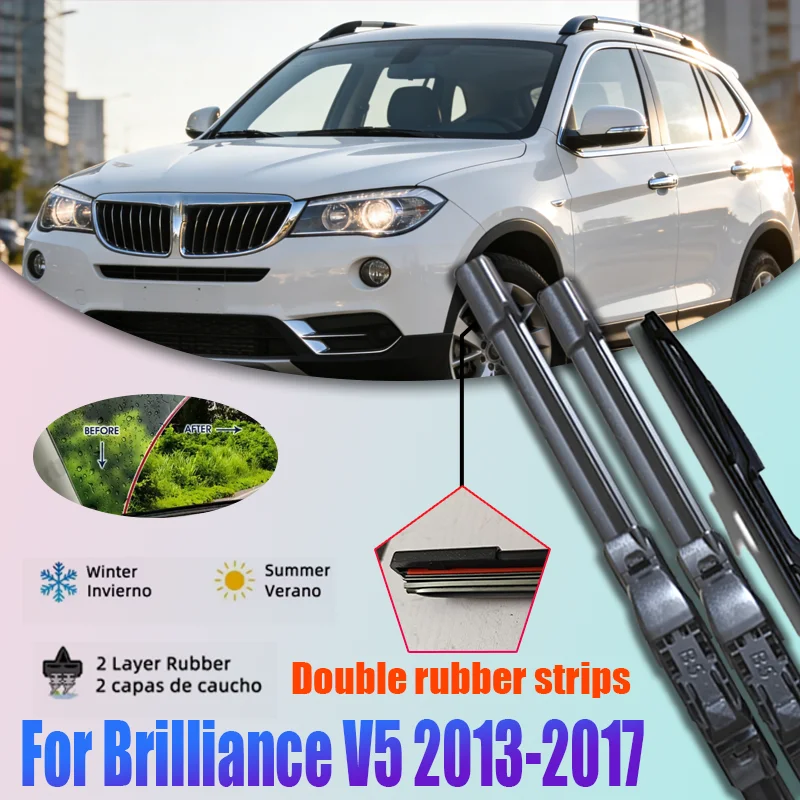 For Brilliance V5 2013-2017 Car Front Rear Wiper Blades Soft Rubber Windscreen Wipers Auto Windshield