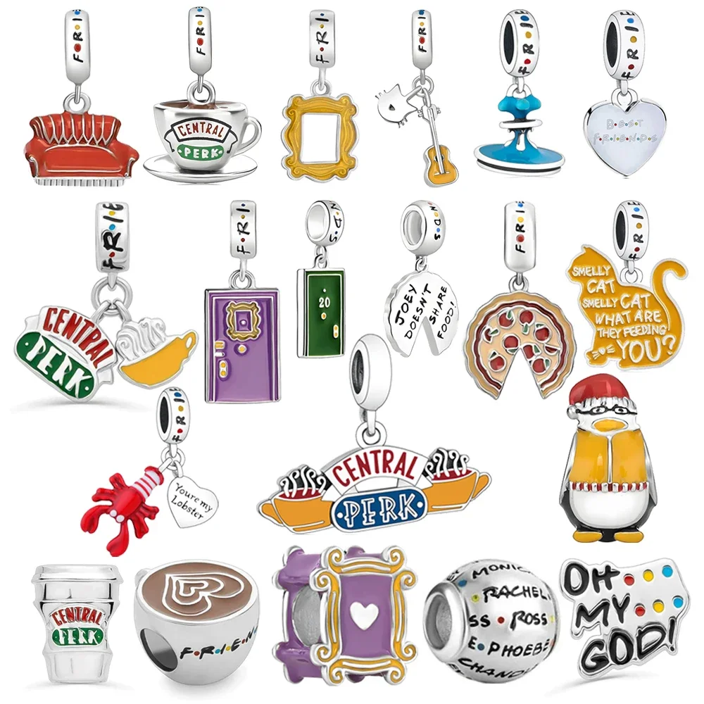 Popular TV Show Friends Series Coffee Cup Sofa Photo Frame Pizza Charm Bead Fit Pan Charms Original Bracelet DIY Jewelry Gift
