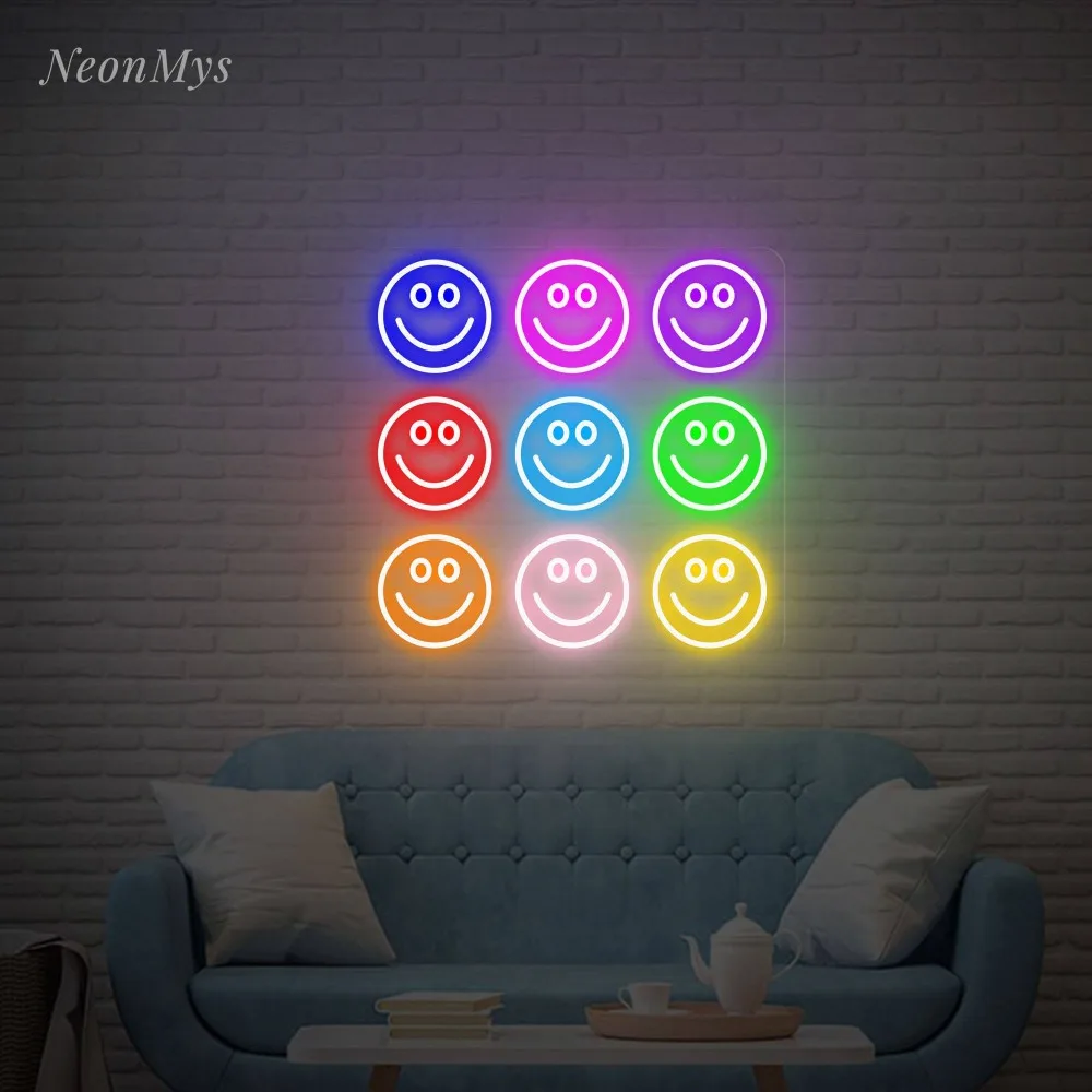 

Smile Neon Sign Funny Face Nightlight Bedroom Home Wall Hanging Bar Party Decor Kid Room Happy Decoration Led Neon Lights