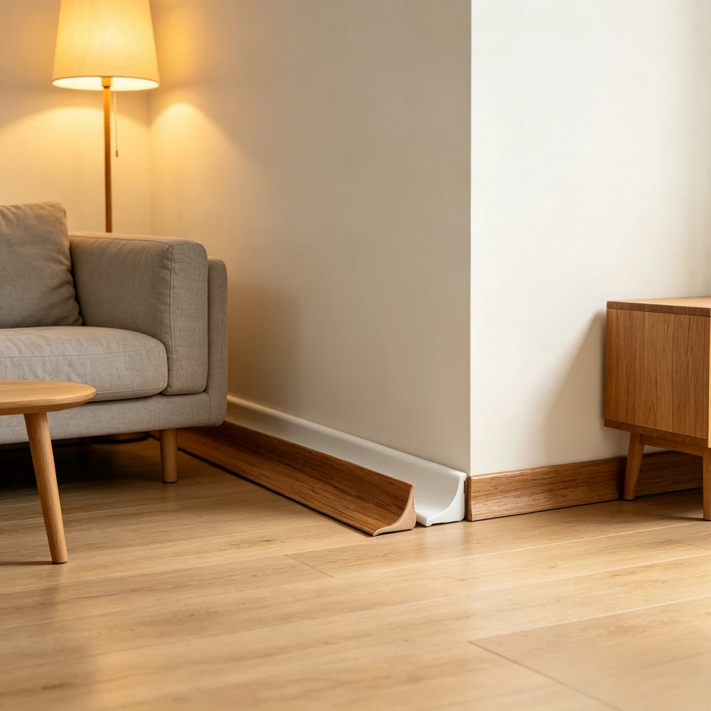 1pc 1/2/3m Flexible Peel and Stick Baseboard Trim Wood Grain Self-Adhesive PVC Skirting Board，Flexible Peel and Stick Baseboard