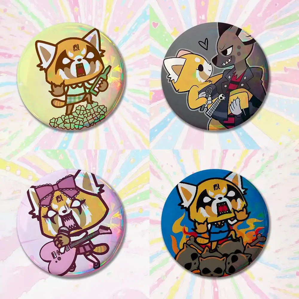 Fur collar fox Aggretsuko Pin Button Custom Anime Role Old-school Brooch Cartoon Collar Badge Jewelry Gift Fans