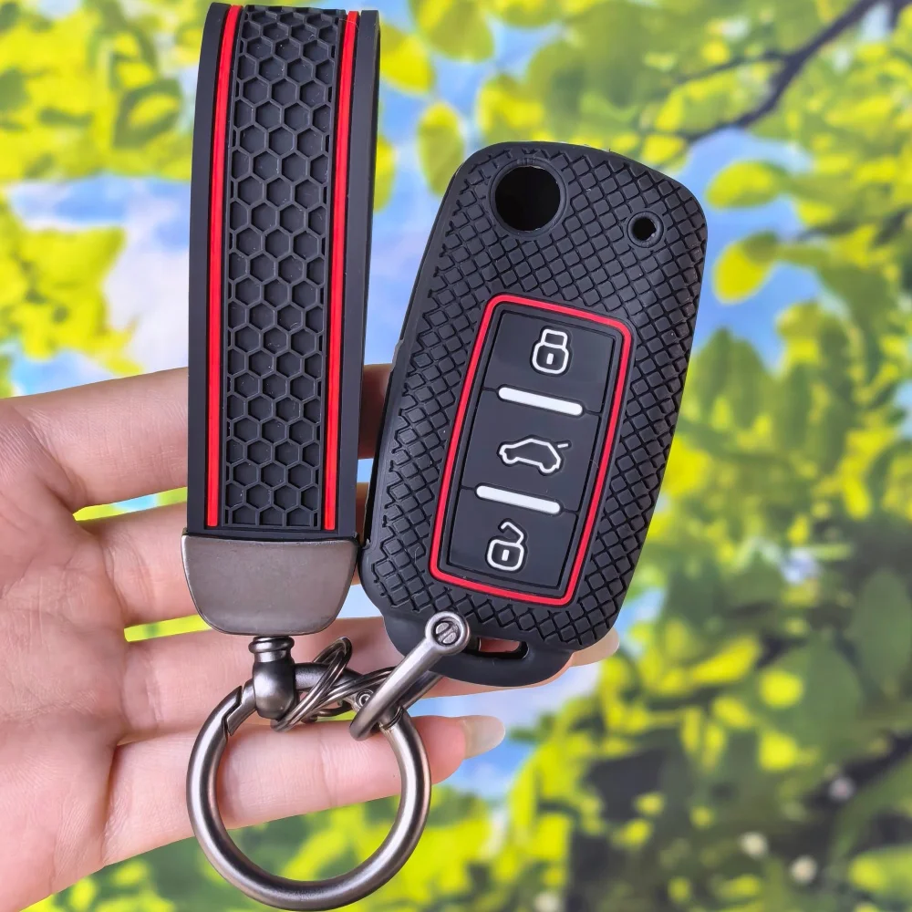 Diamond Texture Key Sleeve With Keychain For VW Golf4 5 6 7 Bora Jetta POLO MK4 MK6 Passat B5 B6 Superb Tiguan Beetle