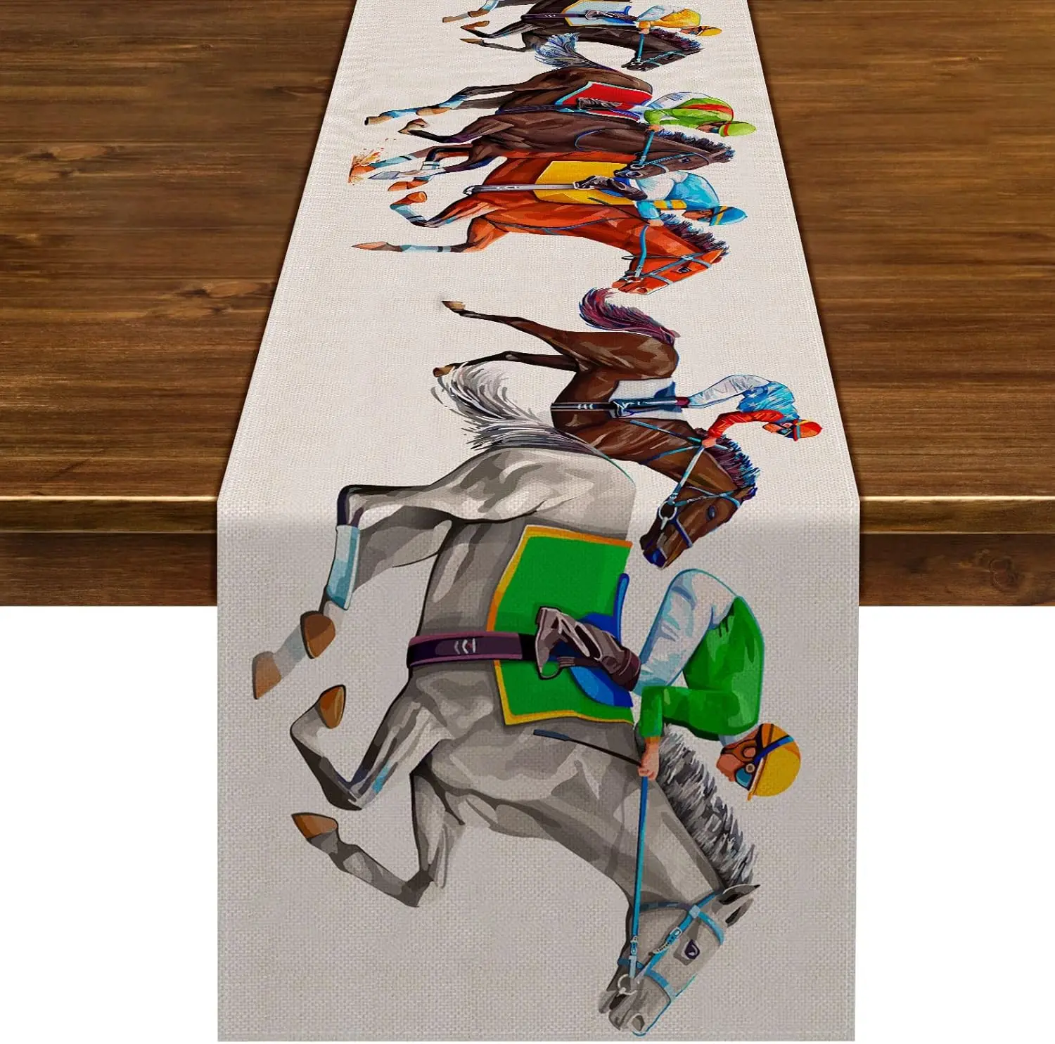Kentucky Table Runner - 1PC 2026 Horse Racing Derby Party Jockey Silhouette Rustic Farmhouse Kitchen Dining Cover