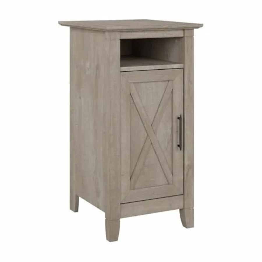 Bush Furniture Key West End Table with Door in Washed Gray Compact Home Organizer Storage Solution for Living Room or Bedroom