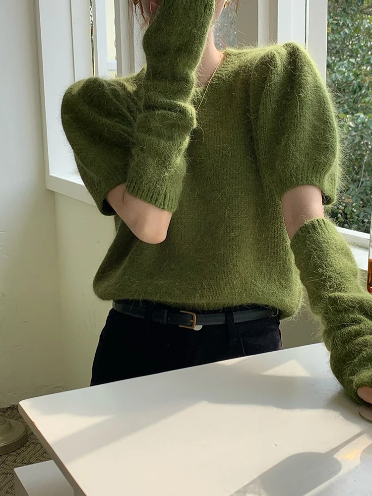 

Korean Detachable Sleeves Knitted Sweater Women Winter Chic O Neck Pullover Y2K Loose O Neck All Match Solid Jumper Mujer