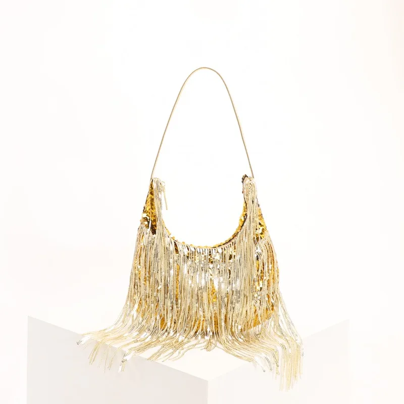 

2026 New Women's Handbag Fashion High Quality Glitter Tassel Dress Accessory Bag Classic Versatile Phone Storage Underarm Bag