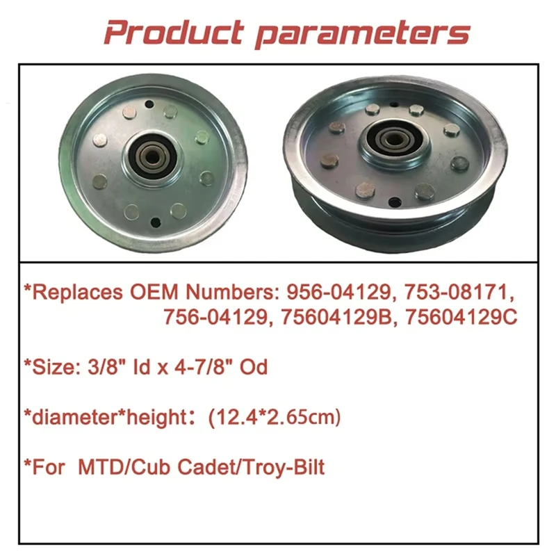 A63X-Idler Pulley 3/8 Inch Id X 4-7/8 Inch Od 12.4X2.8 956-04129 2020 Single Slot For MTD Cub Cadet Troy-Bilt Mower Parts