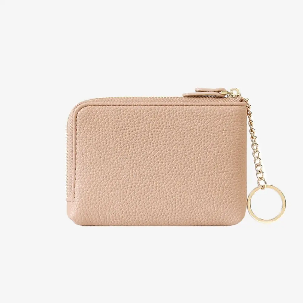 Leather Coin Purse Multi Card Slots Solid Color Keychain Wallet Zipper Closure Multi Functional Coin Pocket Earphone Storage