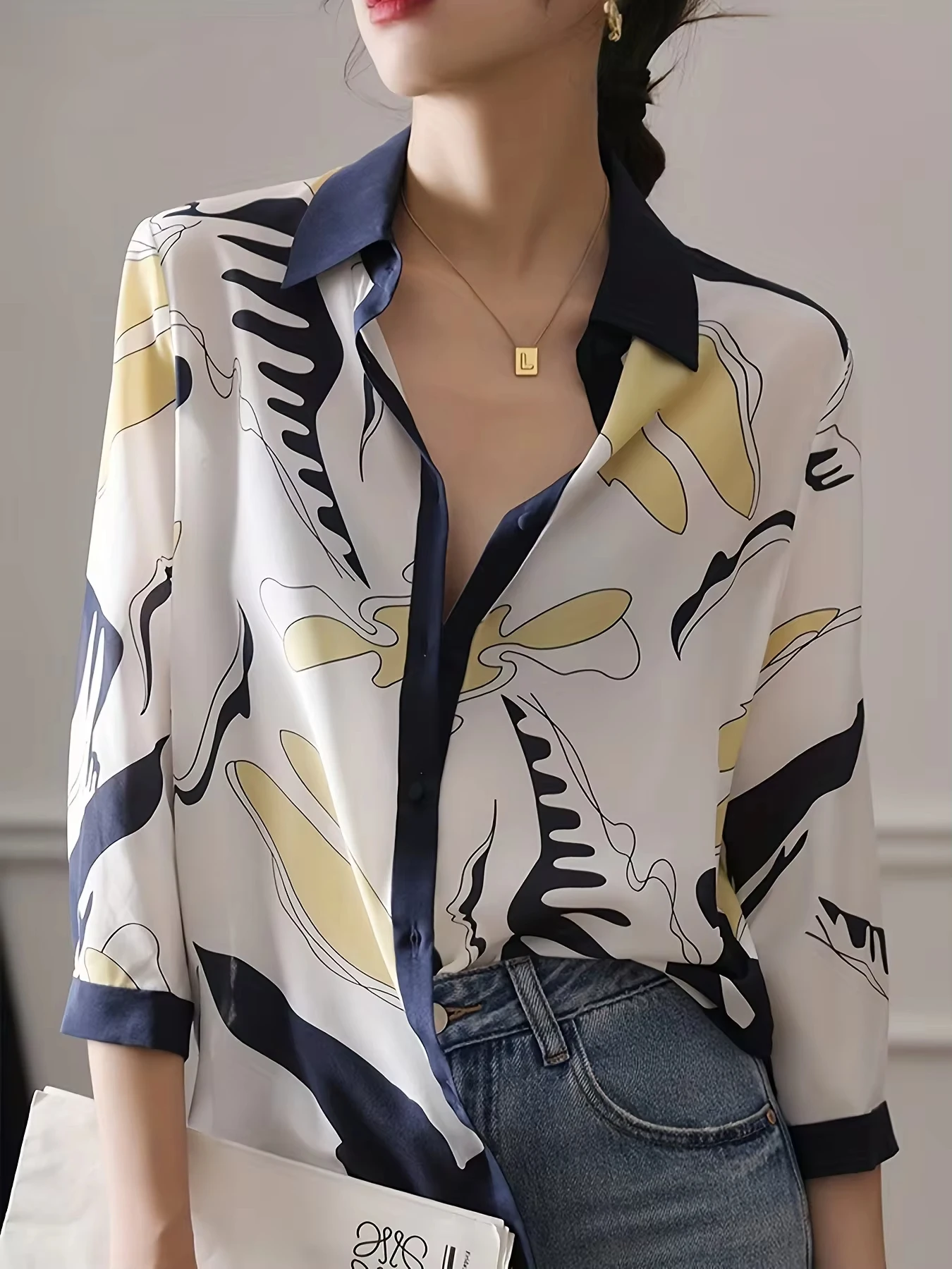 

Fashion luxury ladies shirt French style ladies printed shirt spring summer half sleeve top blush