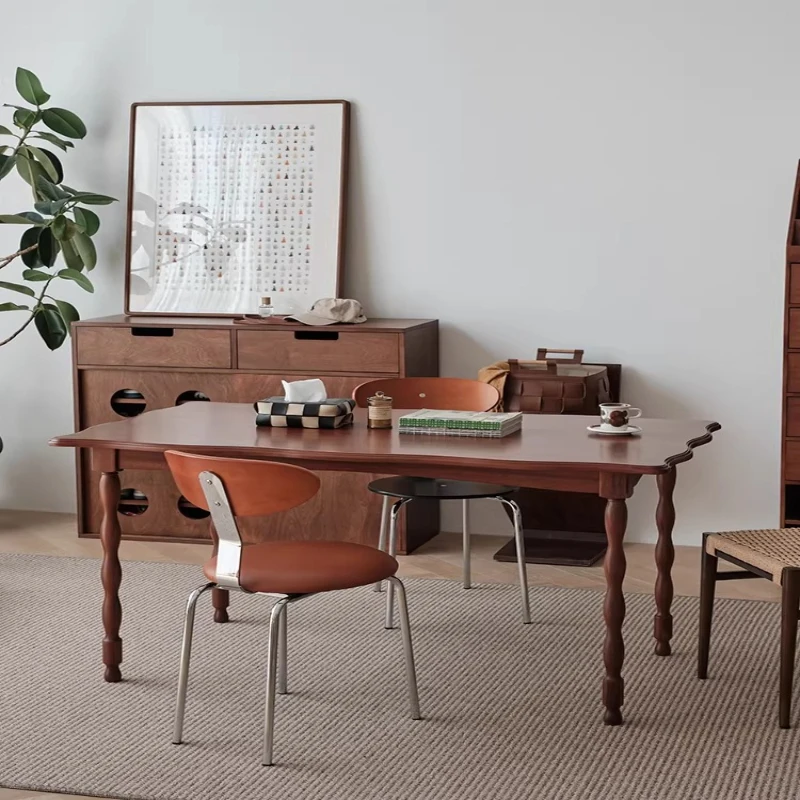 

Обеденный стол из массива дерева в стиле французского ретро, прямоугольный стол для небольшой квартиры, в стиле ваби-санди.