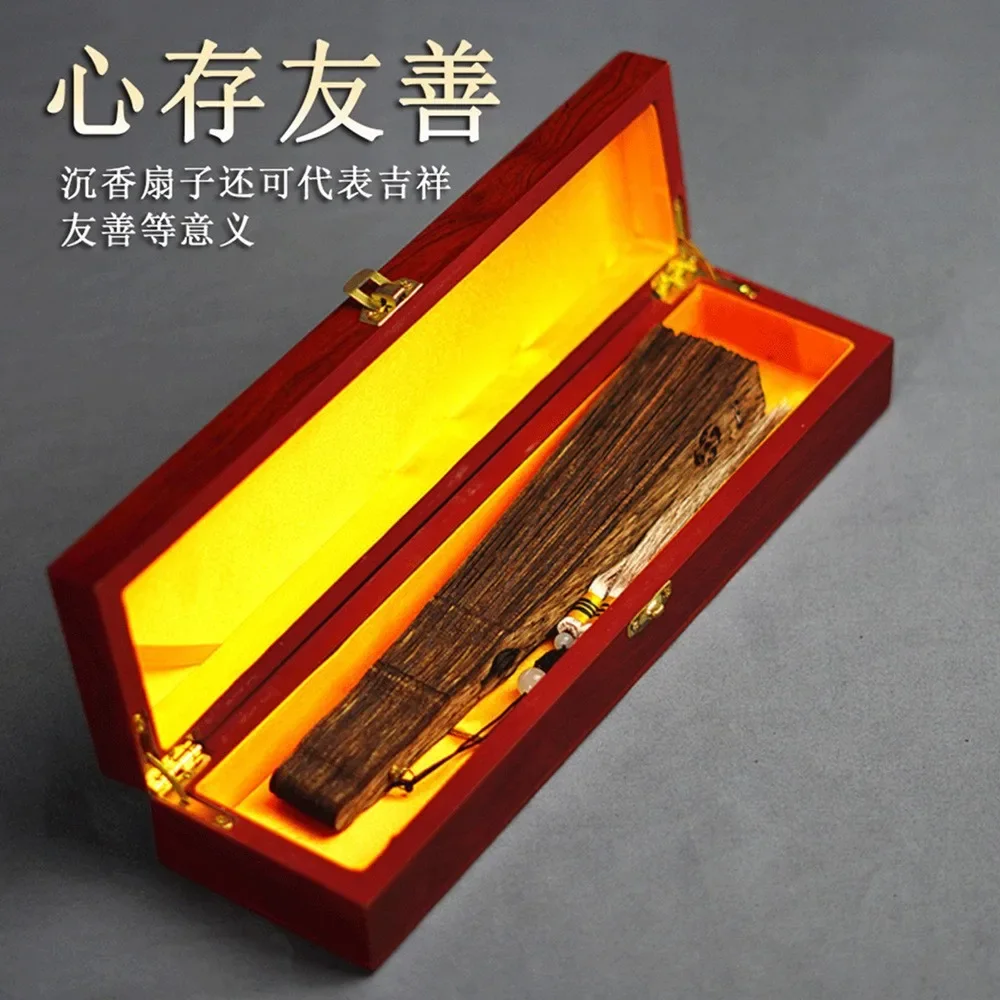 7.15-c13  agarwood fan carving hollow agarwood handicraft ornament antique shooting props handheld solid wood fan view 5