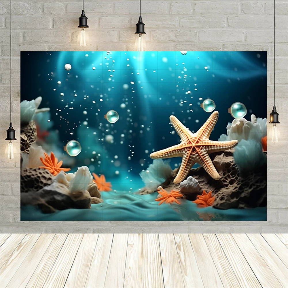 Underwater World Starfish Photography Backdrop Boy and Girl Birthday Party Background Portrait Photographic Photo Studio Prop