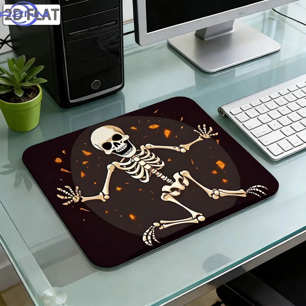 1pc, 2D Planar Printing Halloween Themed Dancing Skeleton Stitched Edge Mouse Pad, Non-Slip Thickened Desk Mat, Wear-Resistant L