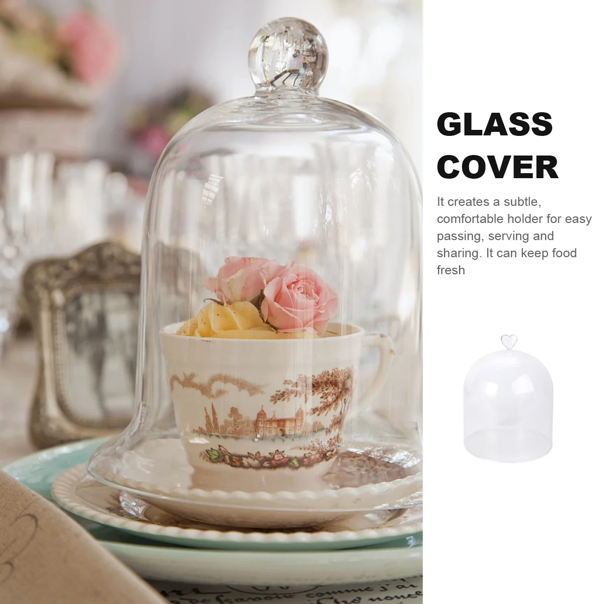 

Glass Cake Cover Transparent Heart-Shaped Food Hood for Dessert Wine Tasting Party Display Fresh-Keeping Protective Cover