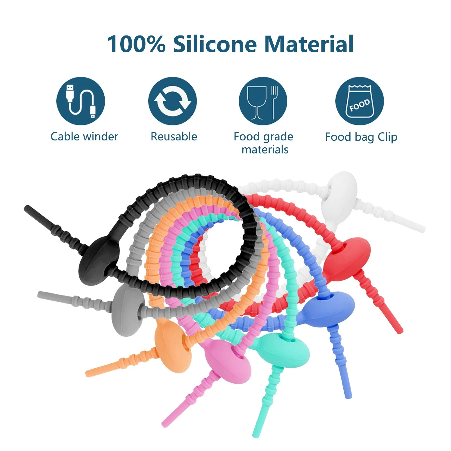 Silicone Ties Reusable Cable Colorful Cable Organizer Desk Data Charge Cord Earphone Line Management Storage Bag Sealing Clips