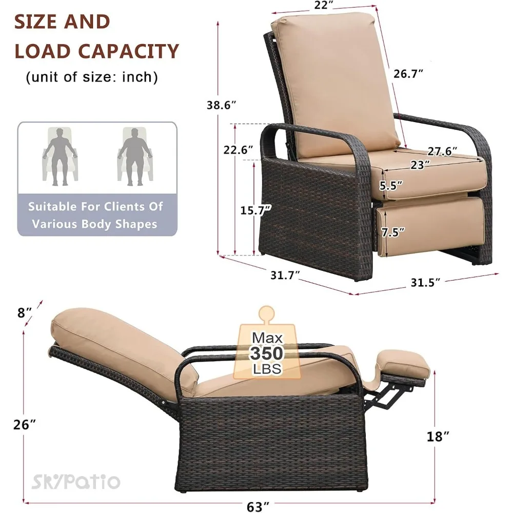 مجموعة كراسي خارجية مكونة من قطعتين، كرسي صالة قابل للتعديل في جميع الأحوال الجوية مع وسائد مريحة لـ Por