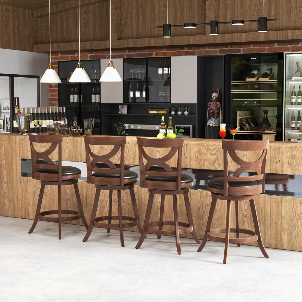 

Bar Stools Set of 4, 360-Degree Swivel Chairs with Soft Cushion & Elegant Hollow Backrest, Rubber Wood Footrests,Upholstered