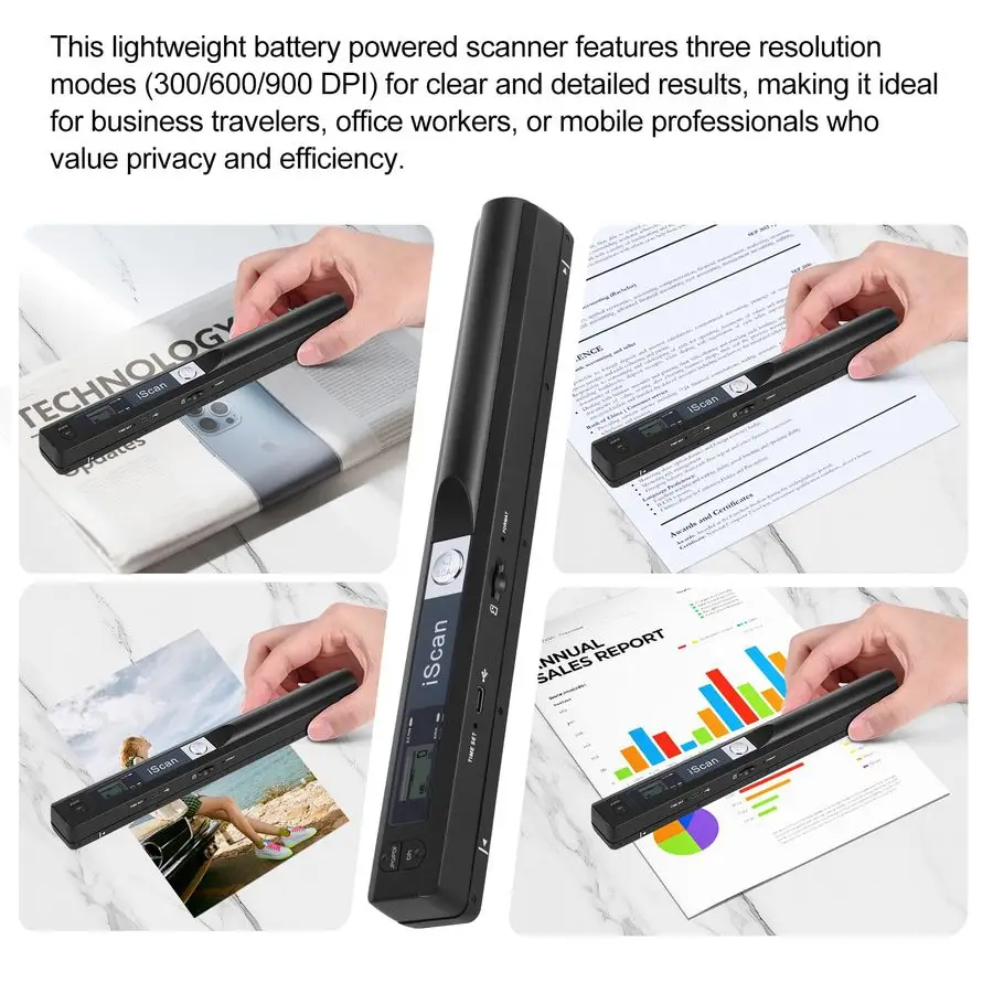 ماسح ضوئي للصور على المستندات، ماسح ضوئي محمول باليد 900 نقطة في البوصة لصفحات A4 والكتب والصور ومسح JPG PDF المحمول، USB 2.0 HighSpe #4