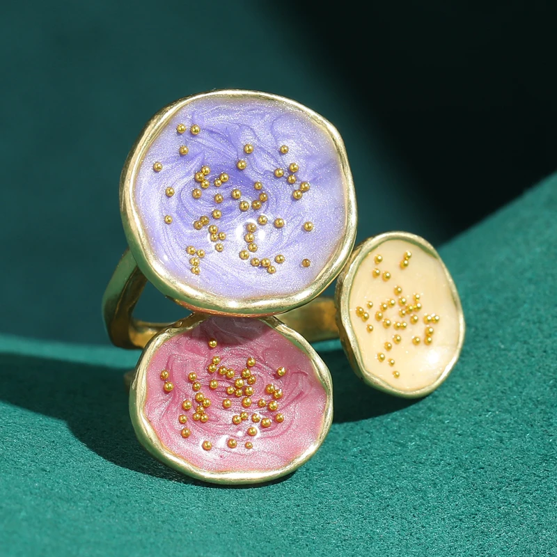 

Vintage Tricolor Enamel Lotus Rings Antique Gold Plated Jewelry Luxury For Women 2026 Elegant Charm Accessories Holiday Art Deco